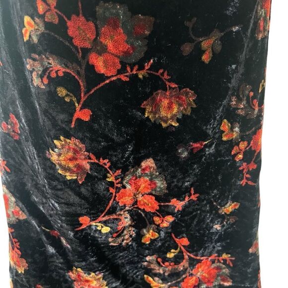 Loft Velvet On/Off the Shoulder Short Sleeve Floral Top Black Gold Orange LP - Picture 3 of 8
